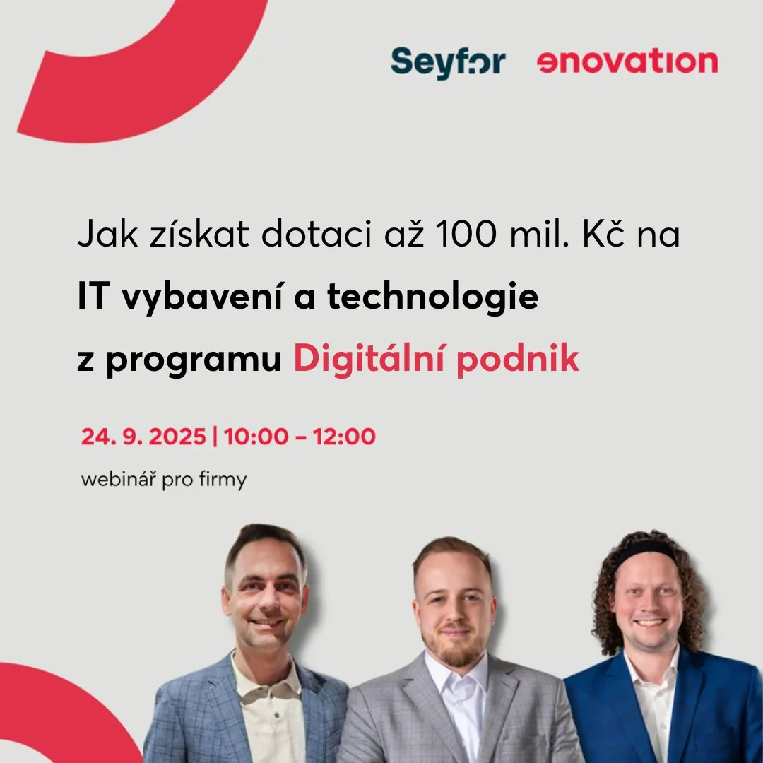 Banner s pozvánkou na webinář o získání dotace na IT vybavení a technologie z programu Digitální podnik.